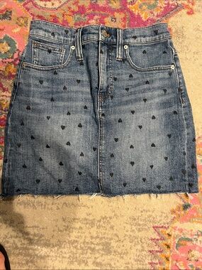 Madewell Blue Denim Mini Skirt with Black Heart Print size 26